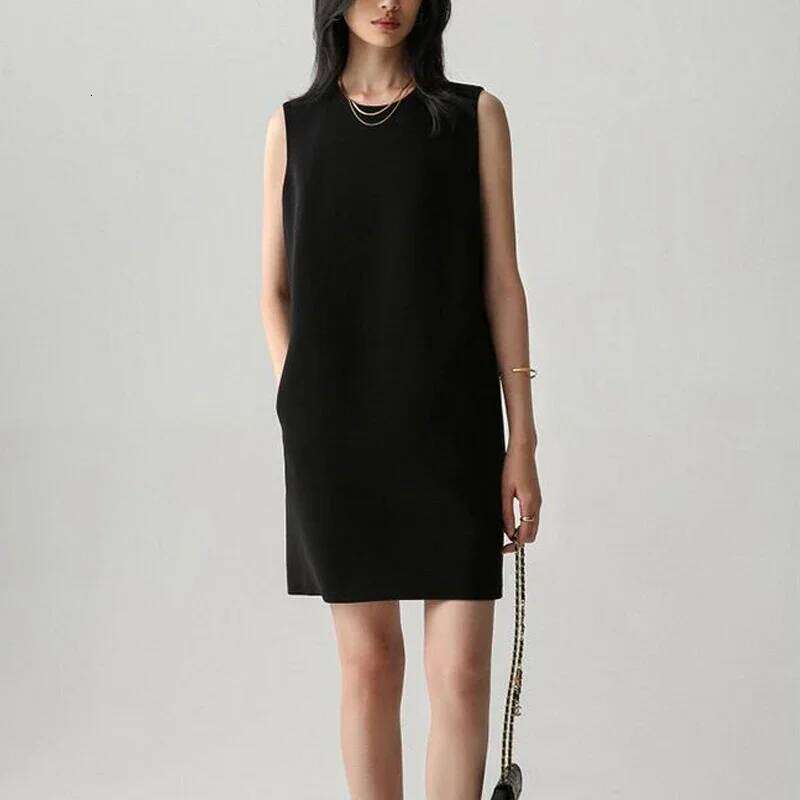 New Women Vintage Sleeveless Elegant Commute Satin Dresses Summer O Neck Solid Loose Sexy Mini Dress Straight Vestido XJ260130