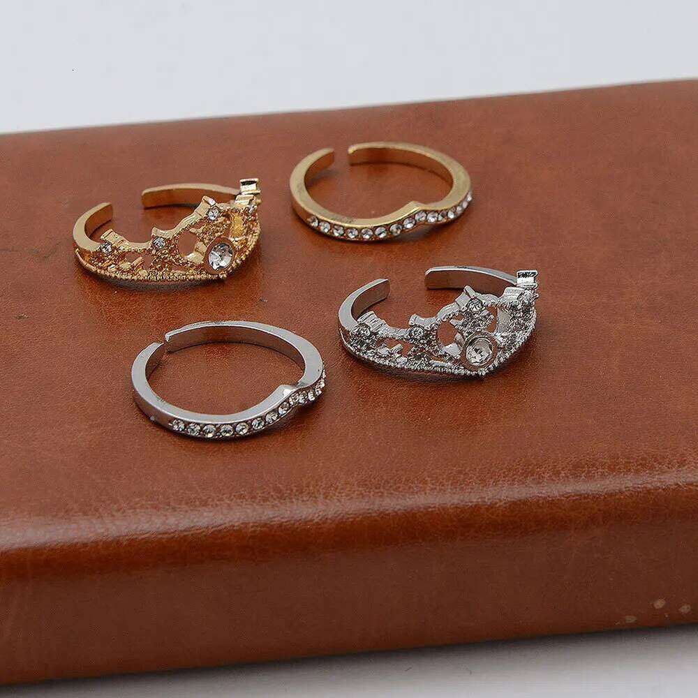 LATS 2PCS Crystal Crown Adjustable Ring Irregular Geometry Vintage Rings Set for Women Girls New Fashion Jewelry XJ260130