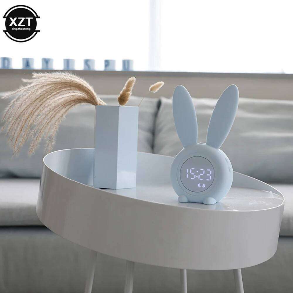 Cute Bunny Ear LED Digital Alarm Electronic USB Sound Control Rabbit Night Lamp Desk Clock Home Decoration W260130