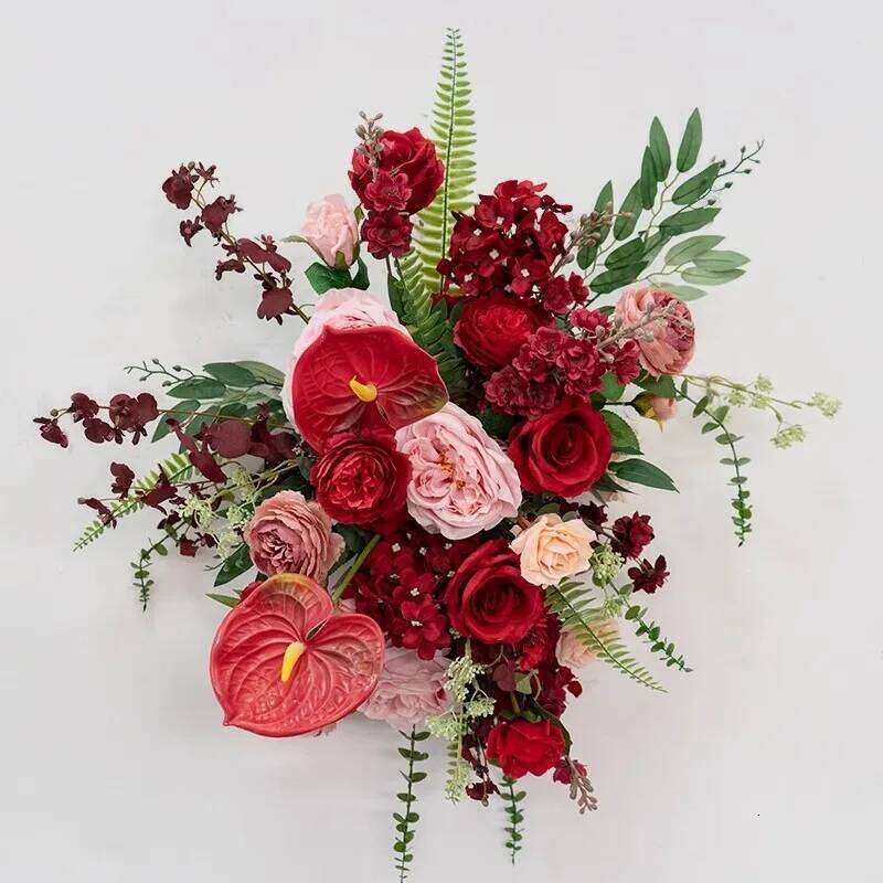 Red Wedding Arch Backdrop Decor Artificial Flower Row Arrangement Hanging Corner Flowers Party Table Centerpiece Floral Ball W260130