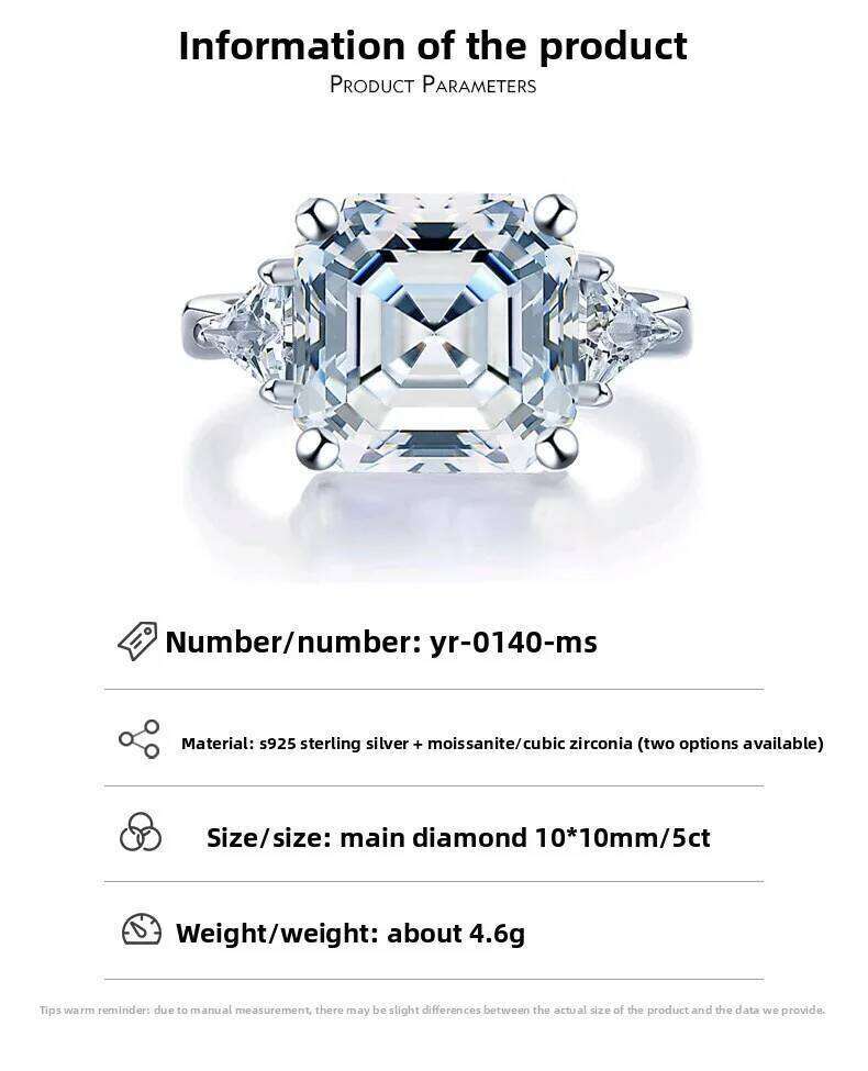 5CT D Color 10x10mm Square Asscher Cut Moissanite Ring in S925 Silver for Women | Luxury Banquet Jewelry XJ260130