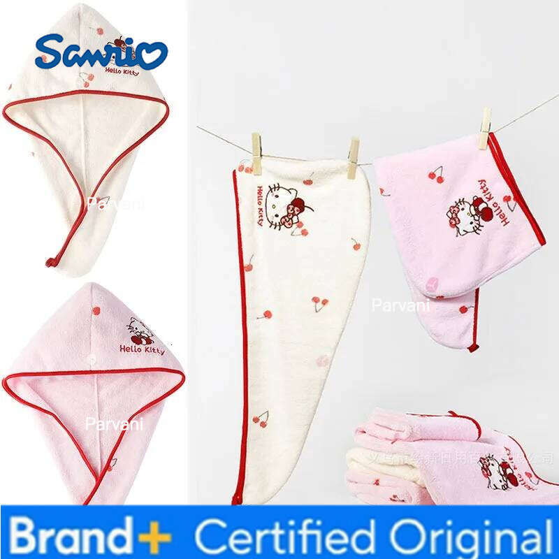 Sanrio Hello Kitty Embroidery Coral Fleece Thickened Hair Towel for Bathroom Women Absorbent Quick Drying Shower Cap H260130
