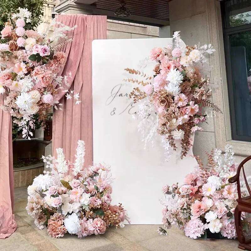 Light Pink Wedding Backdrop Rose ball Chrysanthemum Arch Hang Flower Row Aisle Floor Floral Arrangement Stage Props Decor W260130