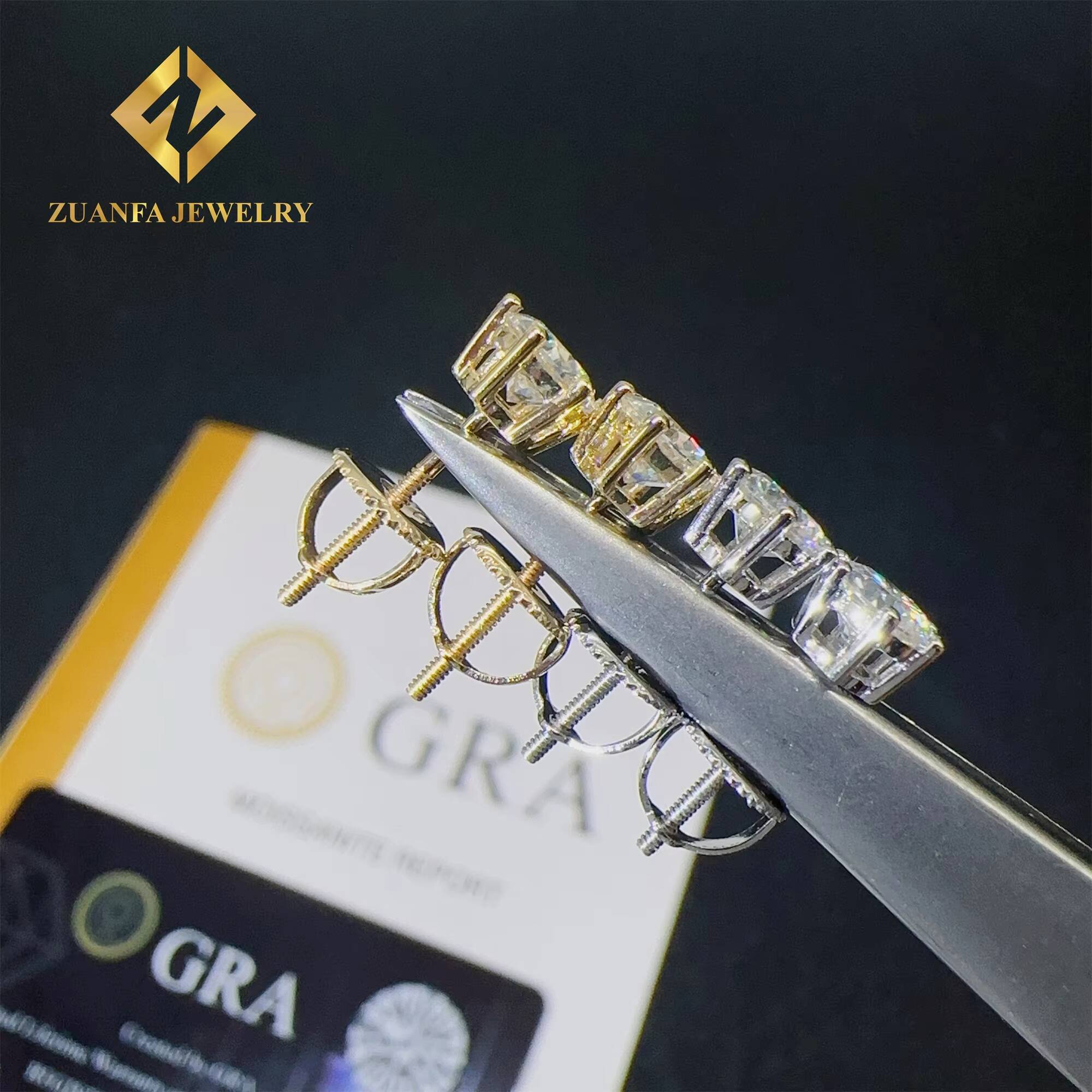 Drop Shipping GRA Certificates 10k White Gold Screw Back Iced Out Man 4mm --10mm Round VVS1 Moissanite Hip Hop Stud Earrings