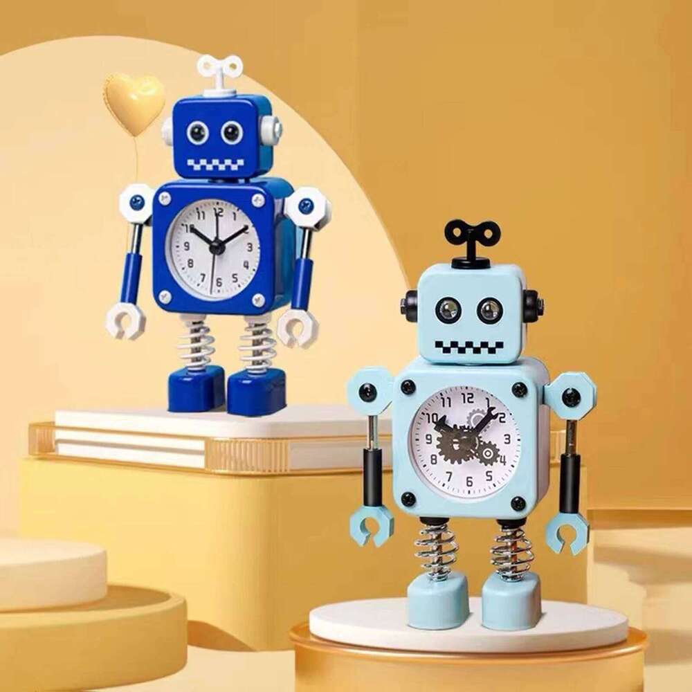 Robot Alarm Clock, Non-Ticking Wake-up Clock with Flashing Eye Lights and Rotating Arm, Gift Kids, Funny Decoration for Desk W260130