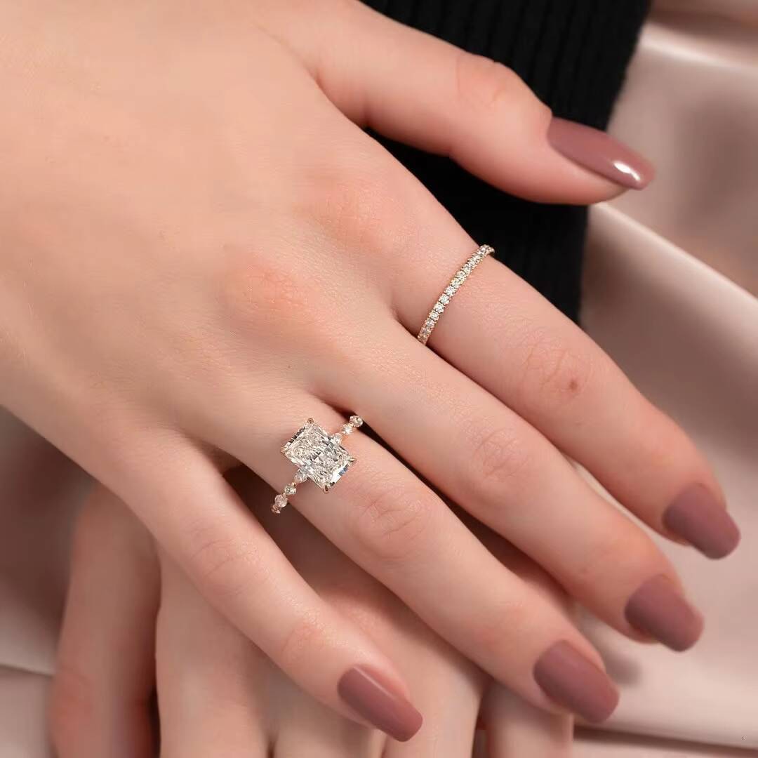 Custom American Fine Jewelry 14K 18K White Gold VVS Wedding Engagement Women Lab Grown Diamond Ring Set