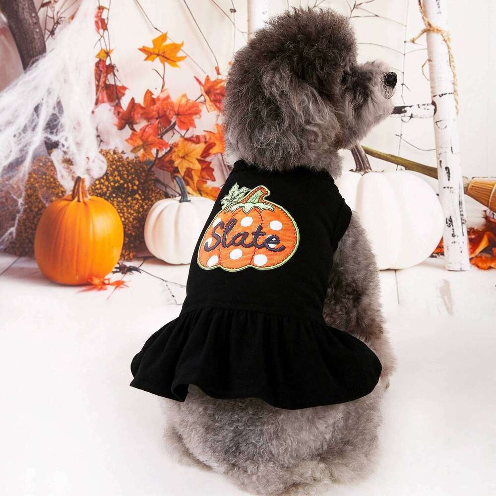 Dresses Cute Pumpkin Pattern Printed Black for Small Dog Girls Female Halloween Party Dress Poodle Chihuahua Clothes H260130