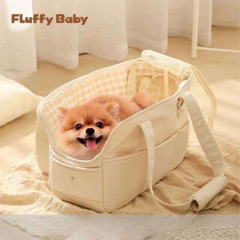 Korean Style Pet Carrier Portable Cat & Dog Shoulder Bag, Foldable Travel Puppy Tote with Breathable Mesh For Small Animals 26H0130