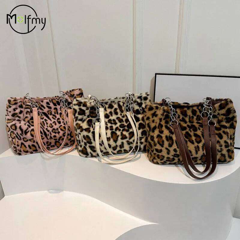 Plush Underarm Handbag Women Leopard Tote Bags Lady Luxury Fluffy Shoulder Bag Chain Large Capacity Keep Warm HandleBag Z260130