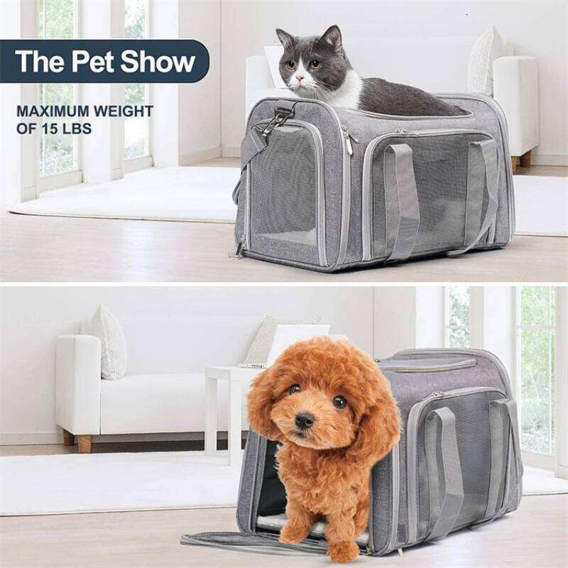 M/L Size Pet Carrier for Cats Dogs Puppies up to 13/15 Lbs Pink/Blue/Grey TSA Airline Approved Soft Sided Collapsible Travel 26H0130
