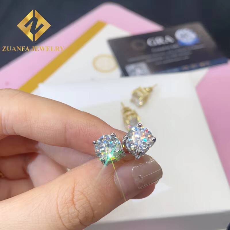 Moissanite 8mm Stud Earring Past Diamond Test Mens Women 925 Sterling Silver VVS Moissanite Iced Out Stud Earring with GRA