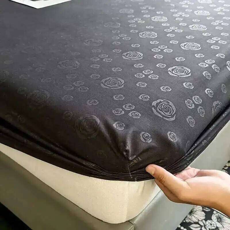 Set Queen/King Size Solid Color & Rose Printed Bed Sheet Fitted Sheets For Double Beds Linen Set, Luxury Bedding