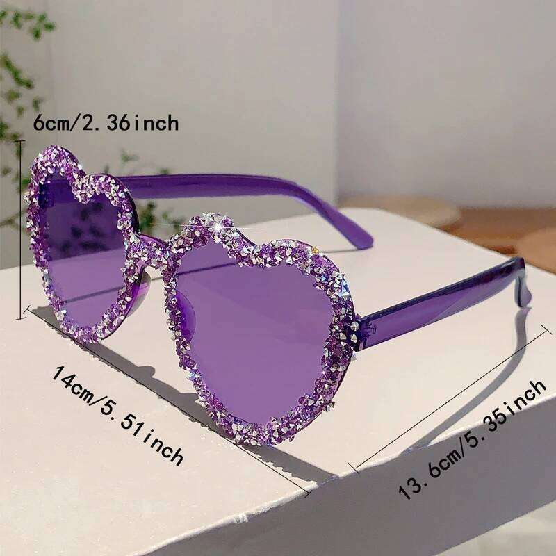 KAMMPT Fashion Brand Crystal Shiny Shades Women Stylish Heart Decor Trends Sunglasses Oversize Candy Color Beach Sun Glasses H260130