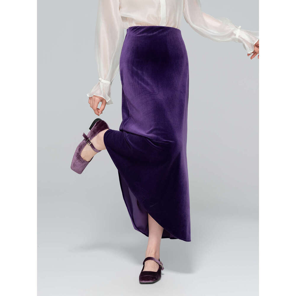 Zhihetang Autumn New High Waist Half For Women Slimming National Style Silk Velvet A-Line Long Skirt LEEGO LENS