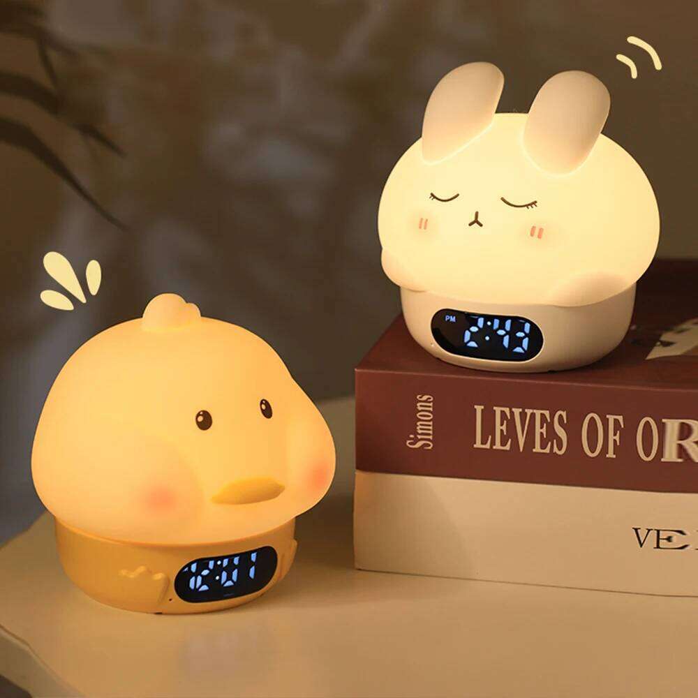duck Night Light Digital Alarm For Kids Bedside Table Clock With Timer Temperature Display Snooze Cute Room Decor Gift W260130