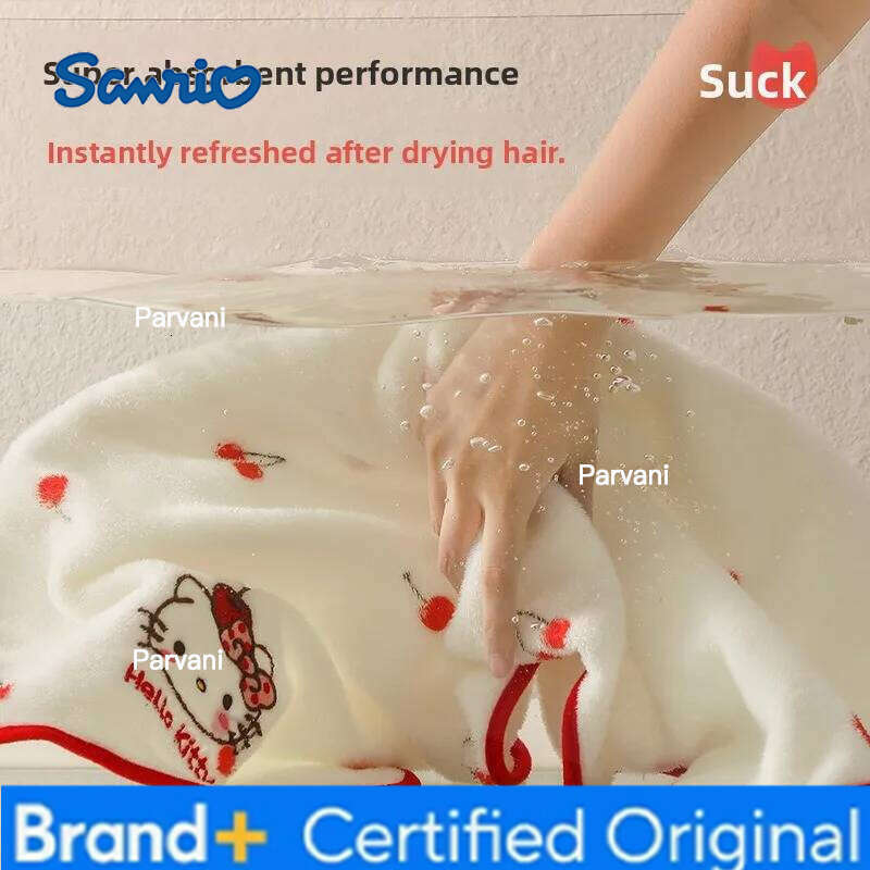 Sanrio Hello Kitty Embroidery Coral Fleece Thickened Hair Towel for Bathroom Women Absorbent Quick Drying Shower Cap H260130