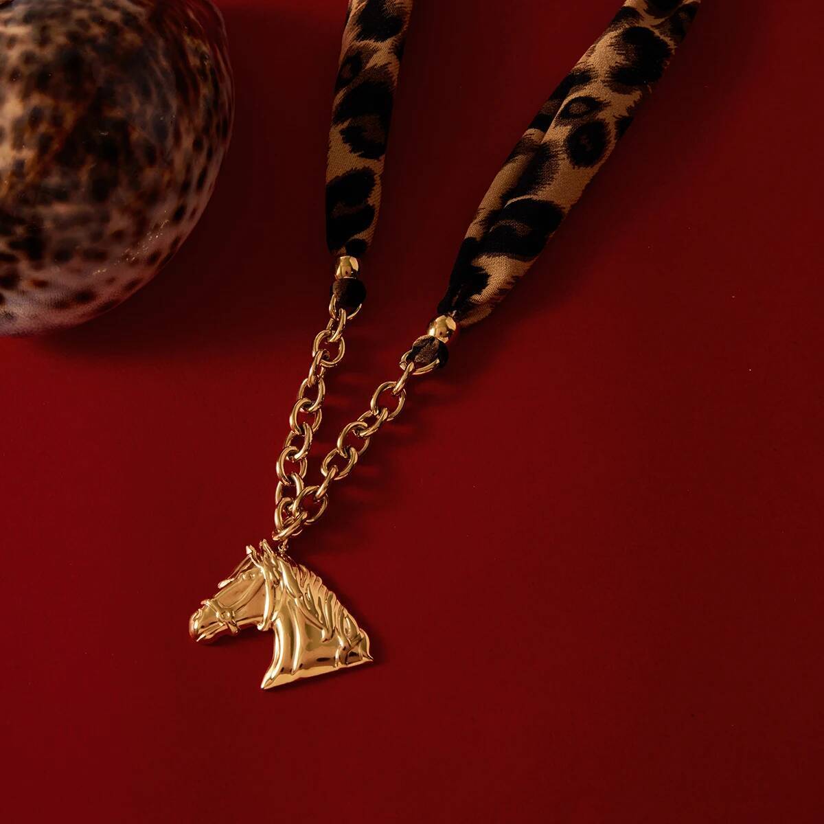 Youthway Horse Pendant Leopard Print Cloth Chain For Women 18K Gold Plated Stainless Steel Necklace Fashion Jewelry