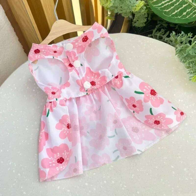Pink Floral Dog Princess Dress Large Back Bow Soft Tulle Skirt for Small Dogs Summer Outfit Poodle Chihuahua Pet Photography H260130