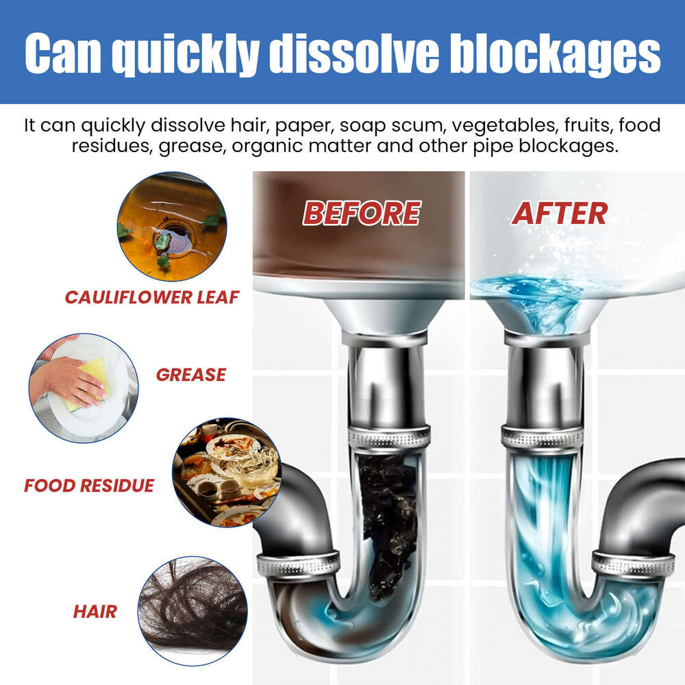 Jaysuing Pipe Kitchen Bathroom Drain Blockage Cleaner Stain Remover Deodorizer Unblocker S260130