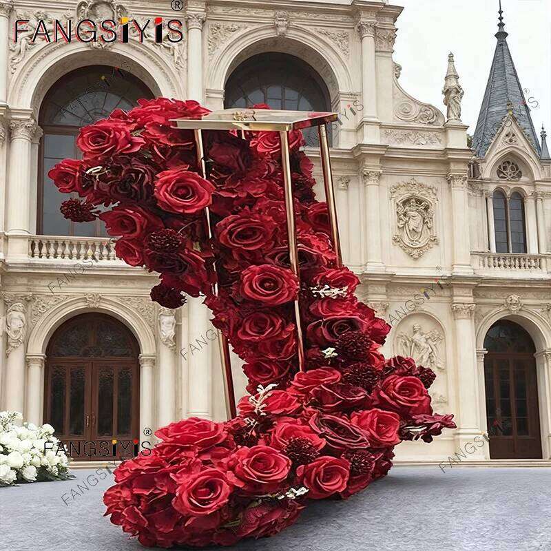 Romantic Red Series Rose Flower Row Decor Table Sofa Runner Wedding Floral Arrangement Accessories Event Party Supplies Display W260130