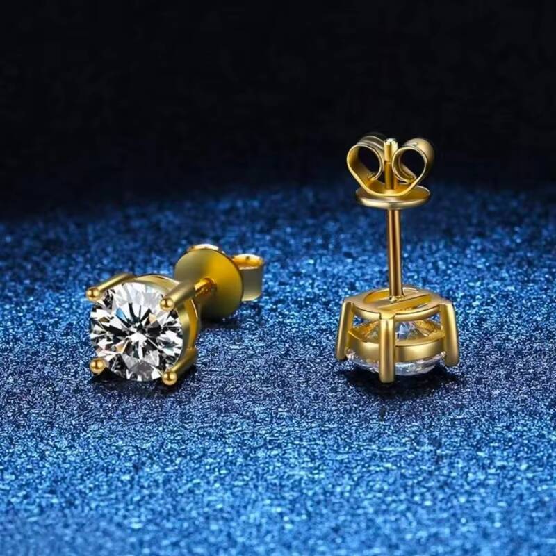 High Quality Wedding Jewelry 18K Gold Lab Grown Diamond Stud Earring for Women Classic Round Diamond Stud Earrings