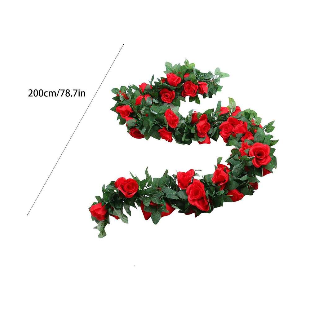 Artificial Rose Realistic Faux Flowers Decorative Garland Lifelike Red Roses Plastic Vine Indoor Outdoor Wall Decor W260130