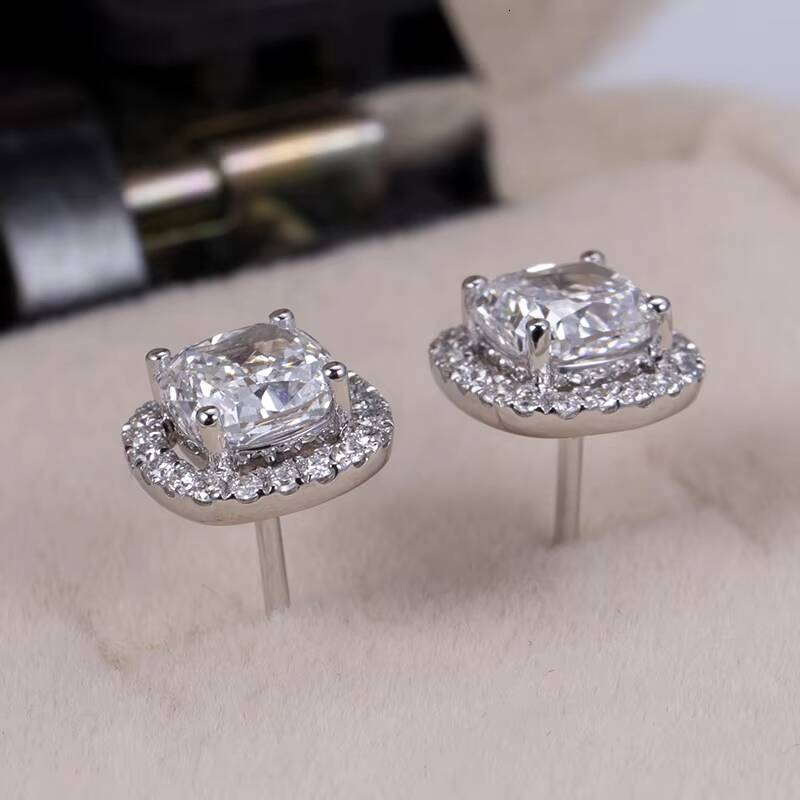 Messi Jewelry MSE-590 14K 55 Cushion Diamond Earrings Engagement Dating Gift for Girls