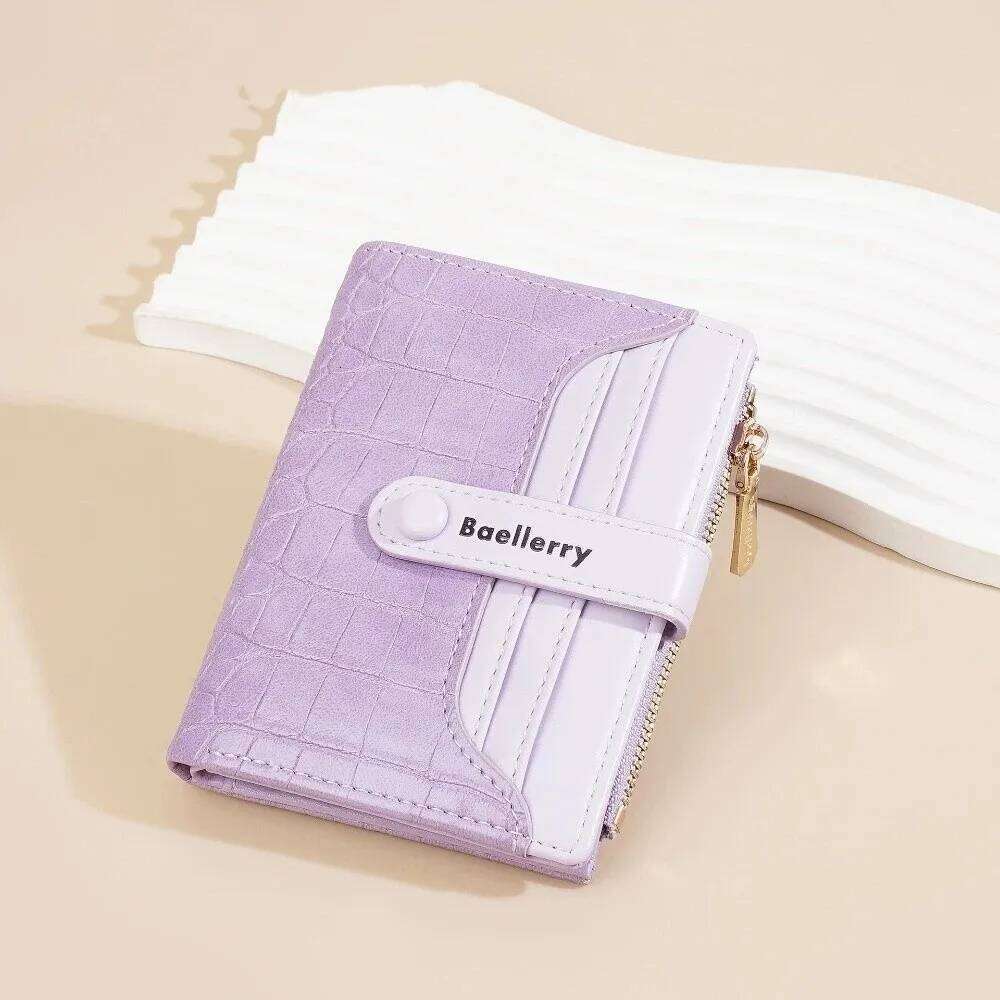 New PU Leather Short Wallet Zipper Button Coin Purses Solid Color Stone Grain Card Holders Women Z260130