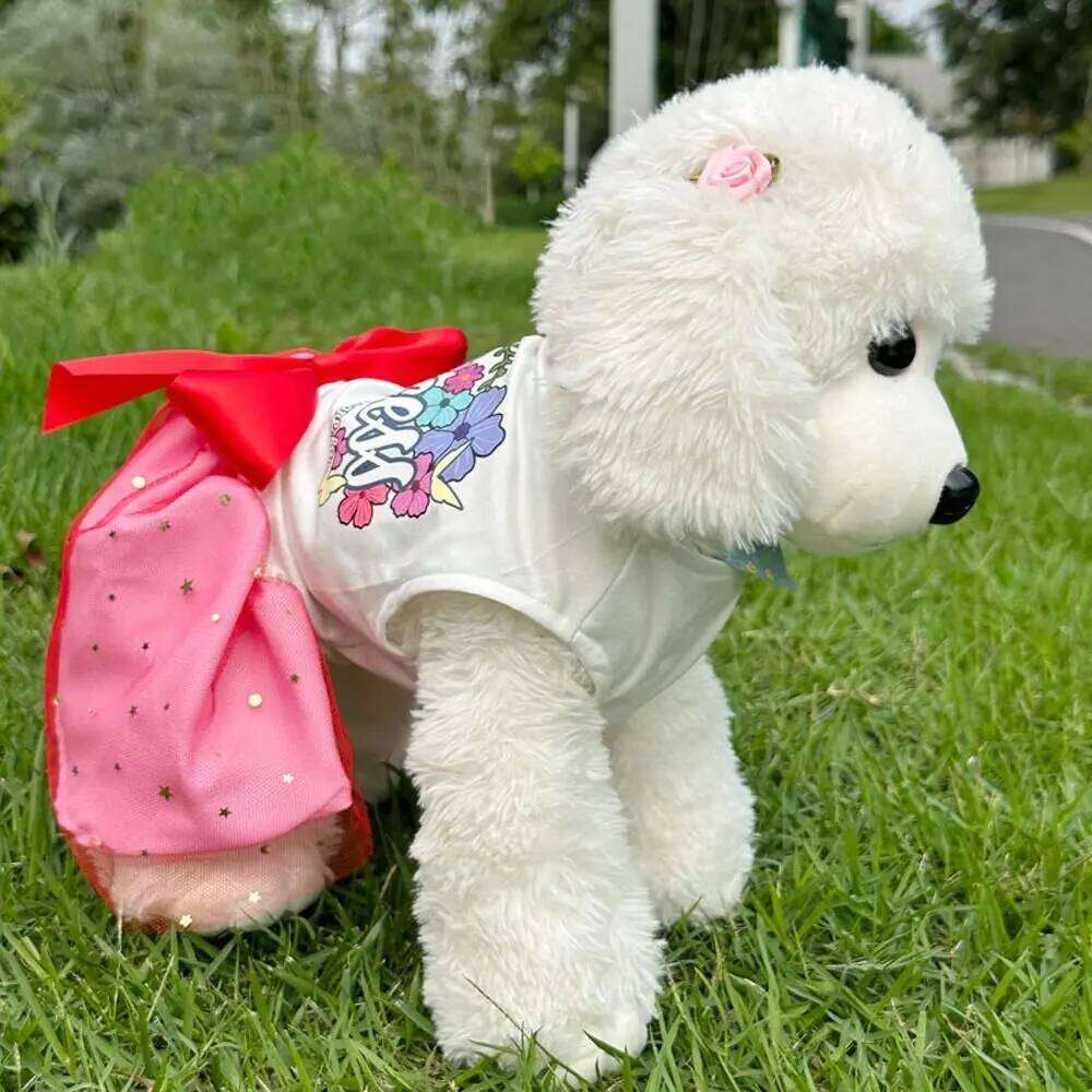 Stylish Sequin Dog Dress Breathable Mesh Pet Puppy Clothing Lightweight Cat Apparel Party H260130