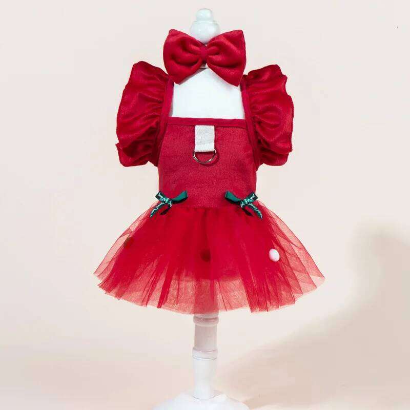 2026 Christmas Pet Clothing New Year Outfits Cats And Beautiful Snow White Tulle Dress With Hair Clips For Female Dogs H260129