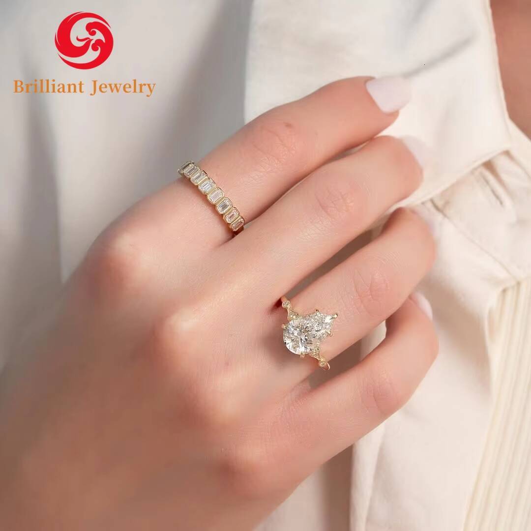 Custom IGI Certified CVD HPHT 14K 18K Solid Gold Pear Cut Lab Grown Diamond Ring Luxury Wedding Engagement Diamond Ring
