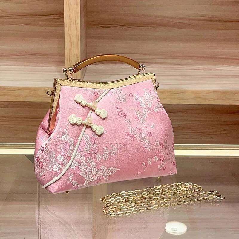 New Chinese Style Embroidered Chain Shoulder Fashion Shell Bag Soft Polyester Lining Clip Open Middle Size Daily Use KABAHEBINGJUE