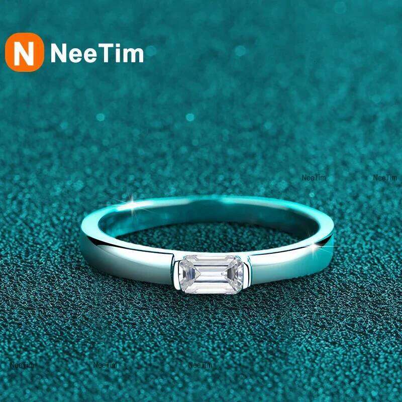 NeeTim 0.5ct 4x6mm Emerald Cut Moissanite Engagement Ring Women Bridal Proposal Rings S925 Sterling Silver Bands Wedding Band XJ260130