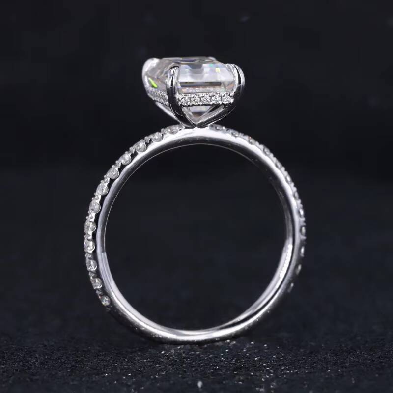Starsgem 14k White Solid Gold Lab Grown Diamond halo 9x7mm Emerald Cut Moissanite Engagement Ring