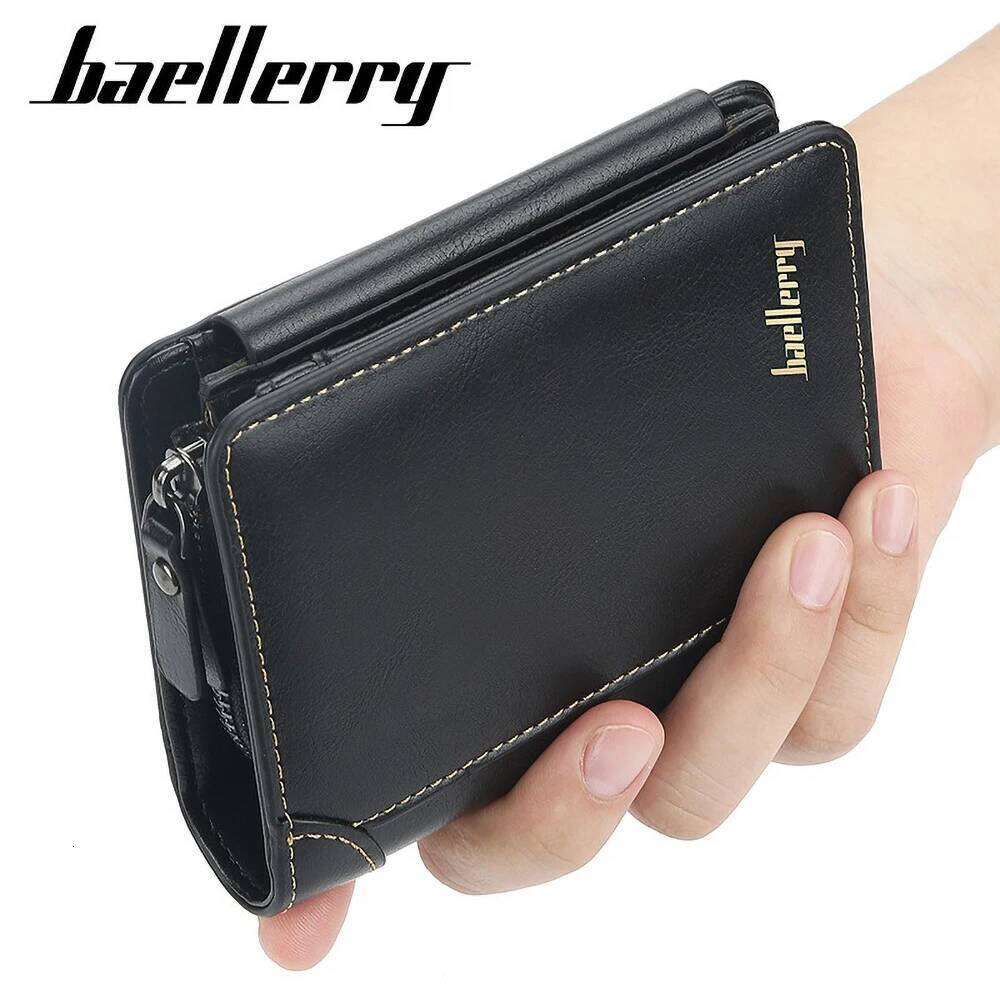 Baellerry Short Wallet for Men PU Leather Custom Embossed RfID Blocking Front Pocket Gift Z260130