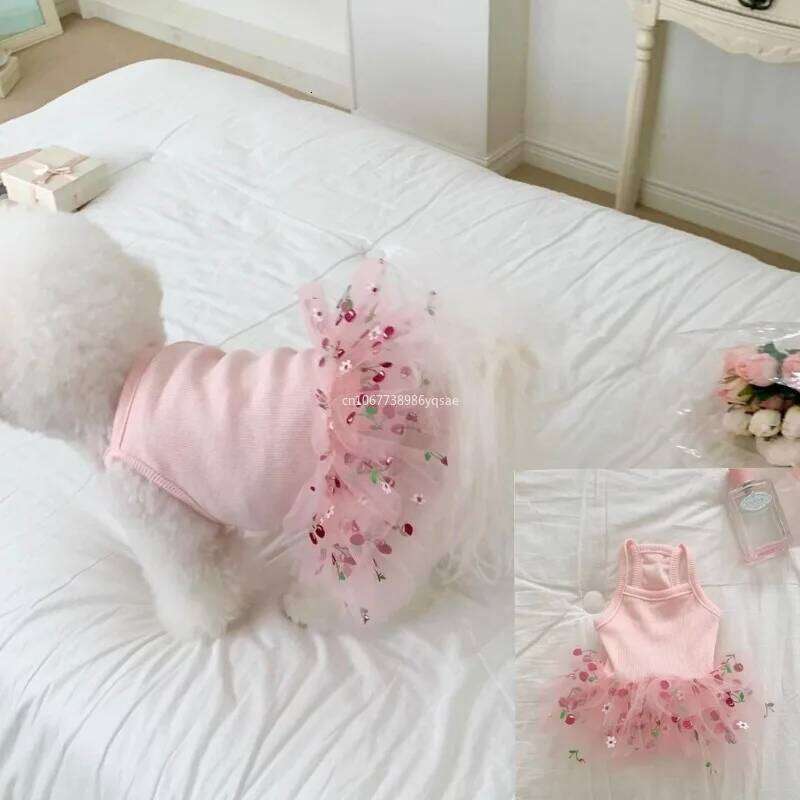 Cute Pets Dress Cherry Strawberry Print Clothes Suspender Skirt Chihuahua French Bulldog Cat Clothing Girls Dog Costume H260129