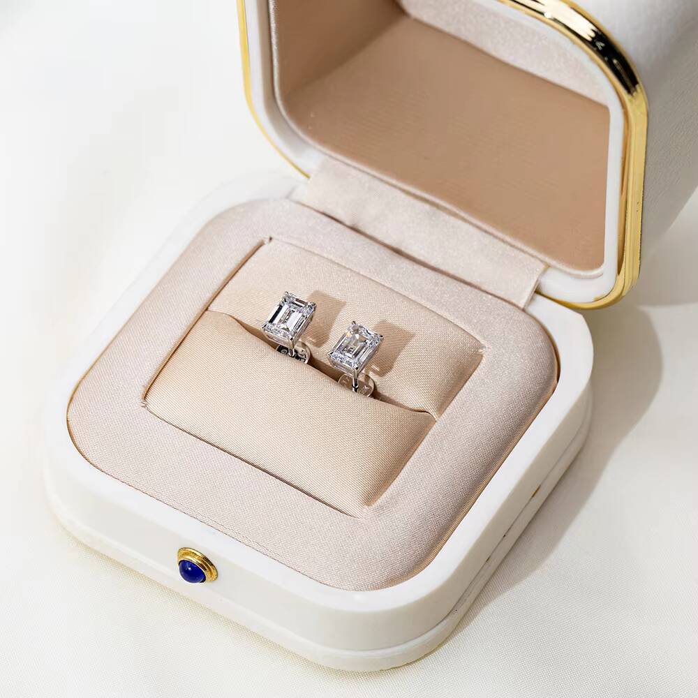 Ready to Ship MSE-368 9K White Gold Emerald Cut Lab Grown Diamond Stud Earrings