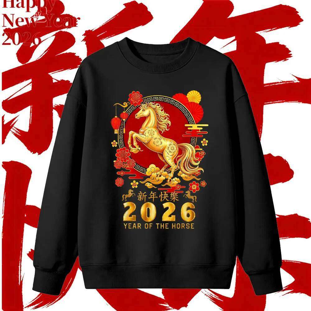 2026 of The Horse Long Sleeve Chinese New Year Faddish Sweatshirt Man and Women Pullover Winter Y2k Clothe Harajuku Hoody C260130