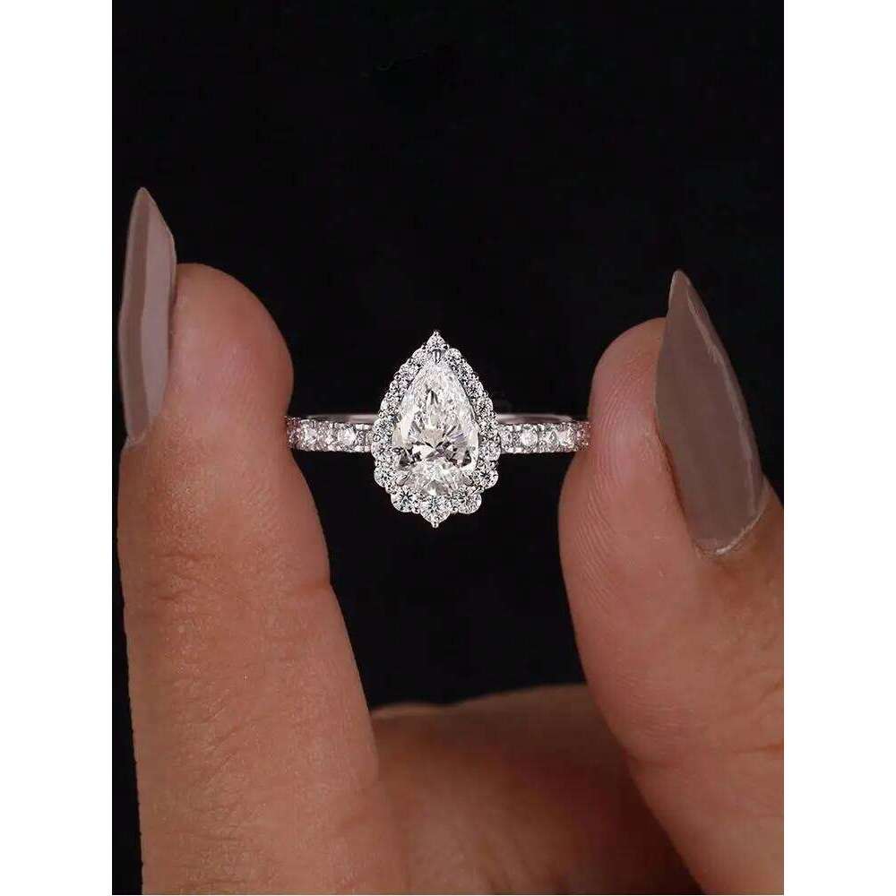 925 Sterling Silver Shiny Full White ZirconWater Drop Ring For Women Engagement Wedding Simple High Quality Fine Jewelry XJ260130