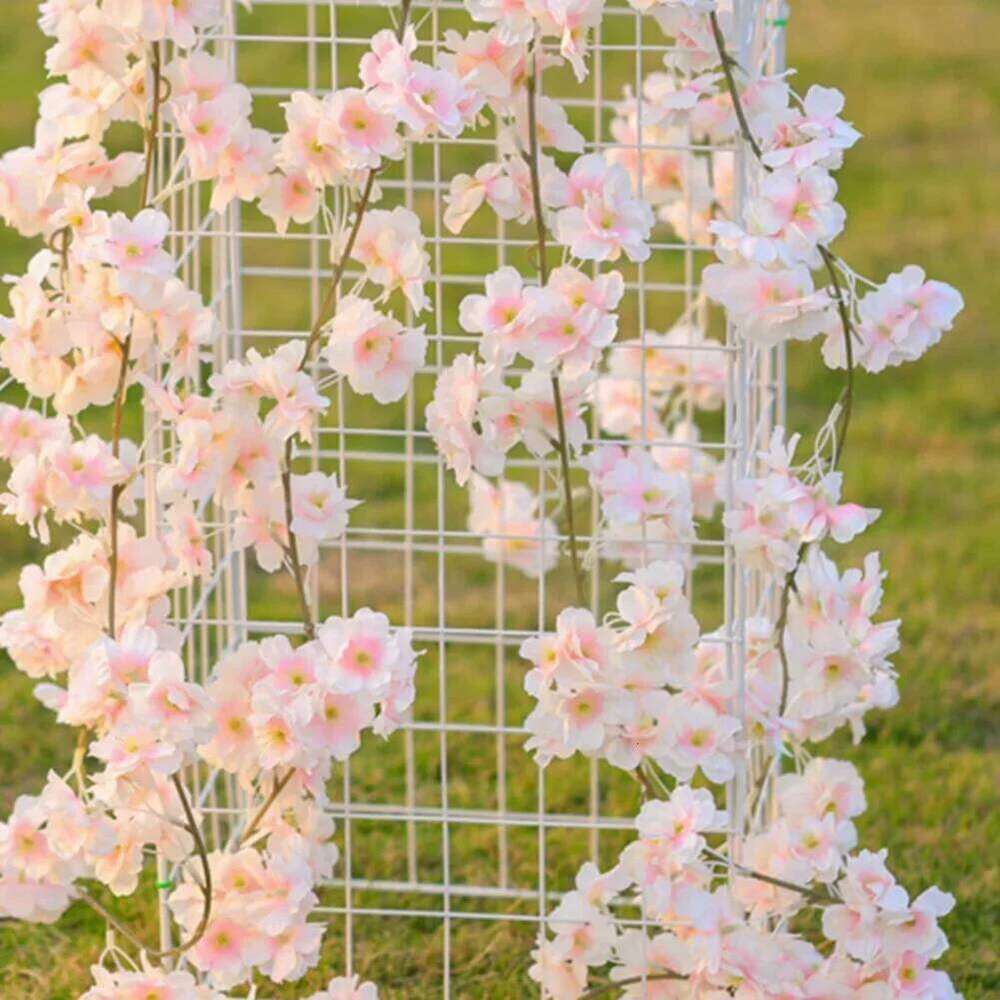 180cm Artificial Sakura Flowers Vine Wedding Party Home Decor Outdoor Garden Rose Arch Silk Scrapbook Background Wall Plants W260130