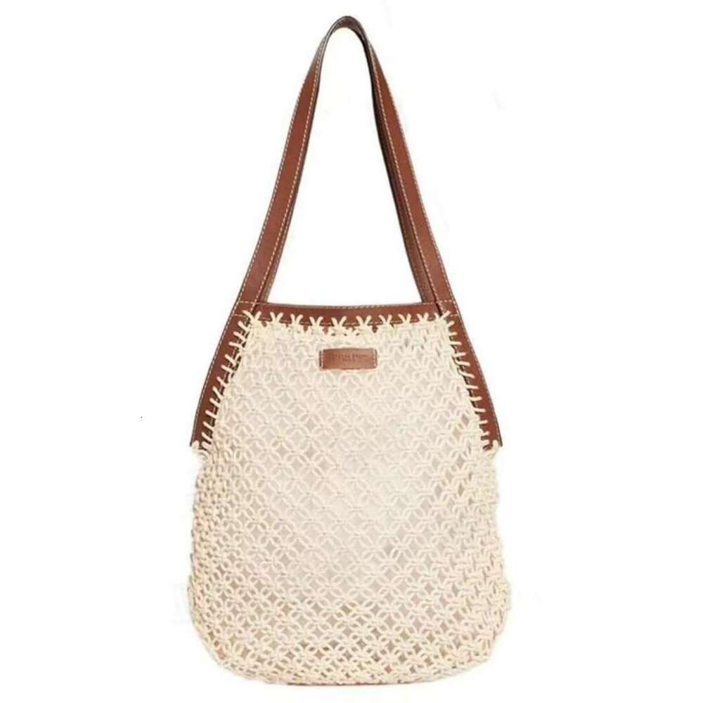 Totebag Shoulder ROSE NOIRE BRUNO Handmade Hollow Woven Cowhide Strap Vacation Large Capacity Single Handheld Raffia HOBO Wandering Bag