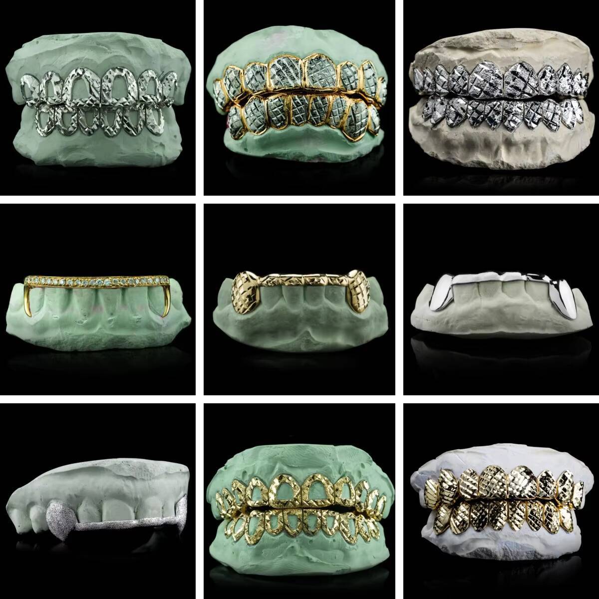 STILOSA Hip-Hop Grillz 8-Tooth Gold Plated 925 Silver Unisex Cool Micro Insert Engagement/Wedding Tooth Jewelry Dentures