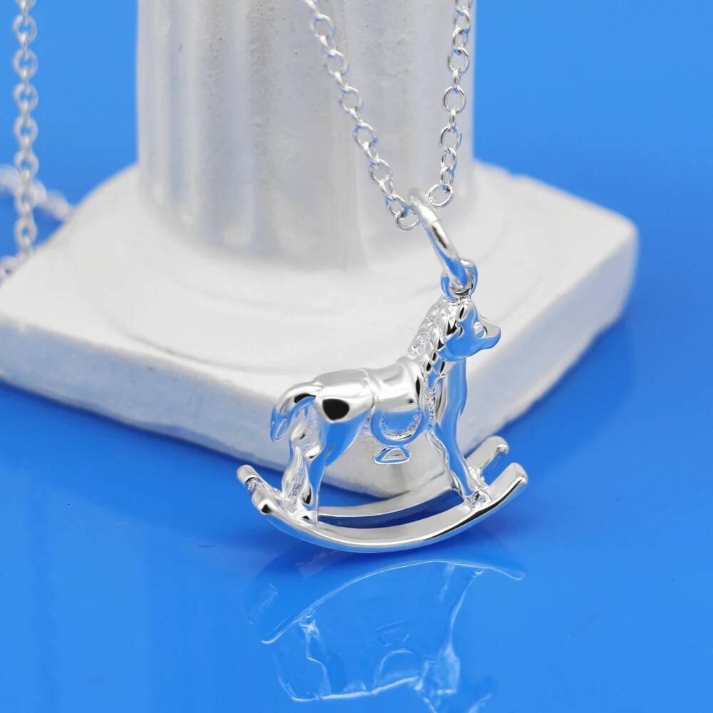 925 Sterling Silver Horse Shape Pendant Necklace For Women, Authentic Jewelry, Chain Design, Luxury