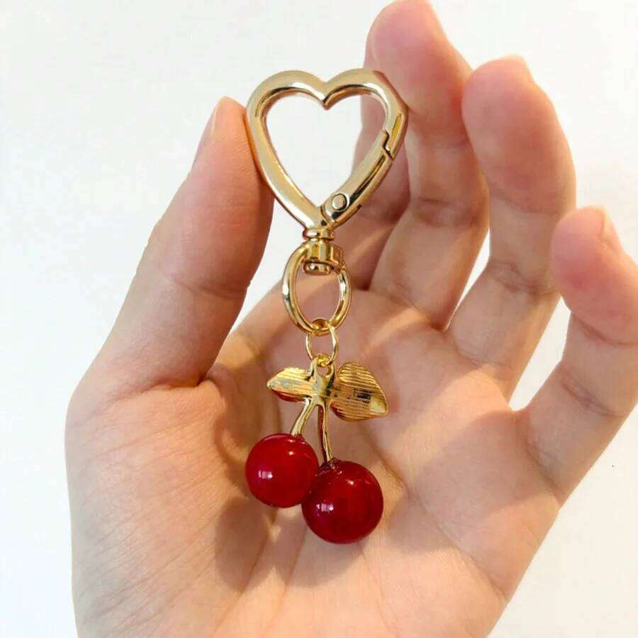 DIY Blossom Bag Charm Women's Accessory Keychain with Heart-Shaped Design Handmade Hair Accessories Cherry Leaf Pendant Z260130