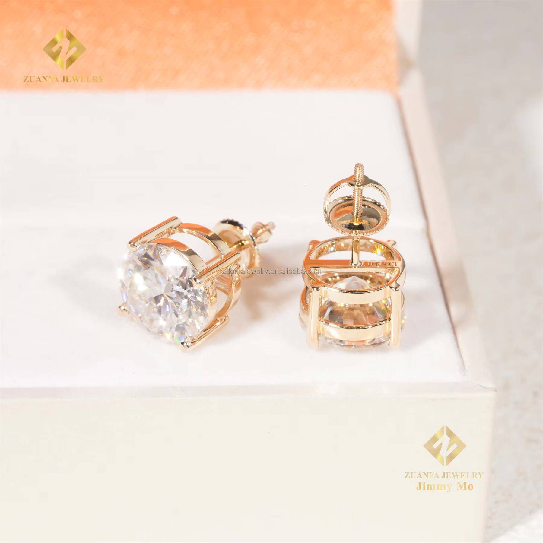 Pass Diamond Tester Iced Out 10k Yellow Real Gold Hip Hop Rapper Earring Jewelry 4 Claws Stud Earrings Moissanite Diamond