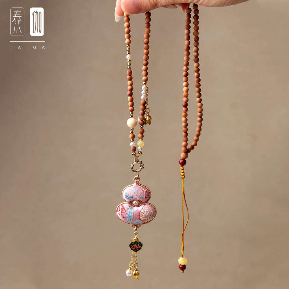 Old Mountain Sandalwood Bead Song Brocade Gourd Bell Orchid Tassel Inlaid Diamond Quick Release Buckle Necklace National New Chinese Style Qipao Acces
