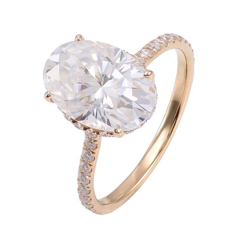 Oval Cut DEF VVS Moissanite Ring 10K 14K 18K Solid Yellow Gold Fine Rings Wedding Engagement Rings for Women Anniversary Gift