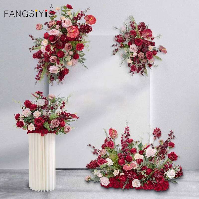 Red Wedding Arch Backdrop Decor Artificial Flower Row Arrangement Hanging Corner Flowers Party Table Centerpiece Floral Ball W260130