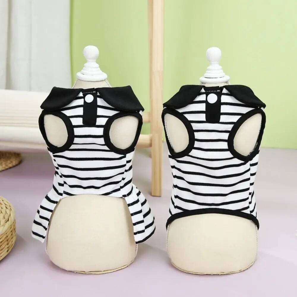 Chest Strap Cute Striped T-shirts Breathable Soft Pet Skirt Thin Design Dog Vest Harness Spring Summer H260129