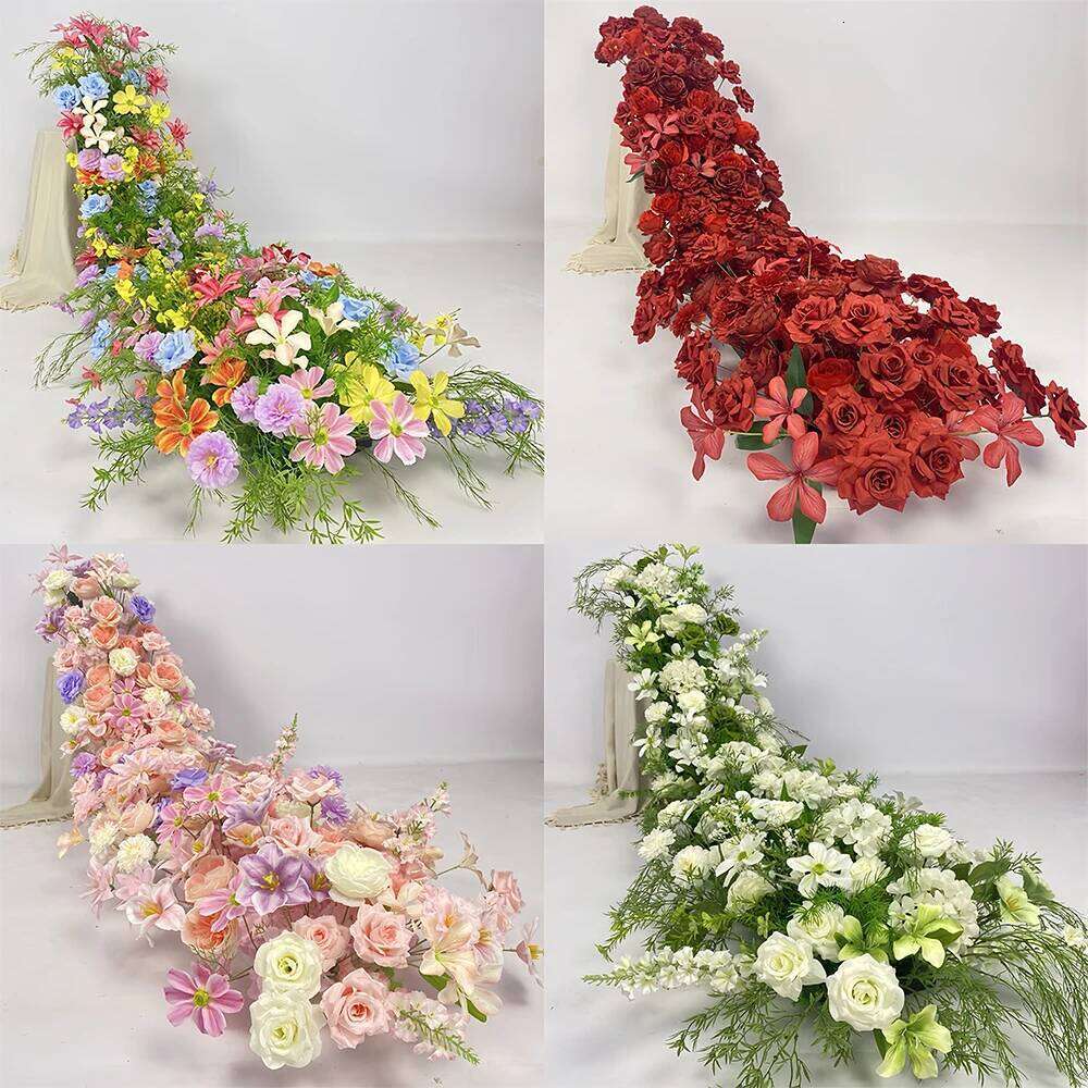 230cm Monet Garden Rose Flower Row Wedding Table Centerpiece Floor Runner Backdrop Decor Event Floral Strip Arrangement Props W260130
